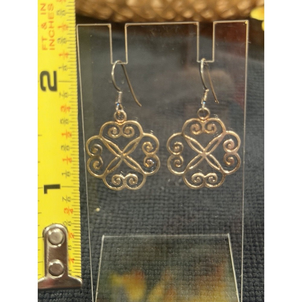 ✨ Sterling Silver Scroll Floral Dangle Earrings 925 Boho Openwork ✨ - Picture 4 of 5